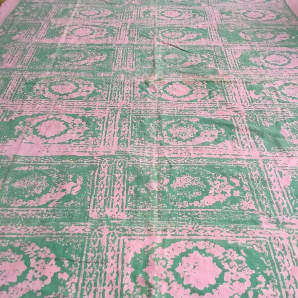 Vtg Douglas Ram Samuj Pink & Green Abstract Hand Printed Textile Yardage Fabric - Picture 3 of 14